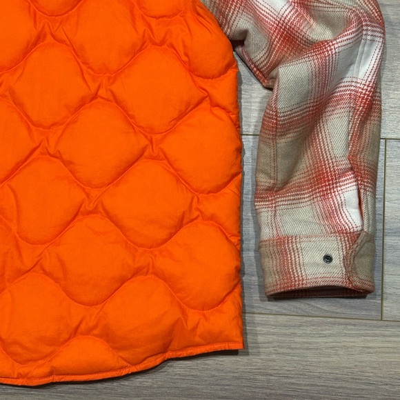 Woolrich Alba Panelled Overshirt Shacket in Orange/White Plaid Size Medium - Picture 14 of 16